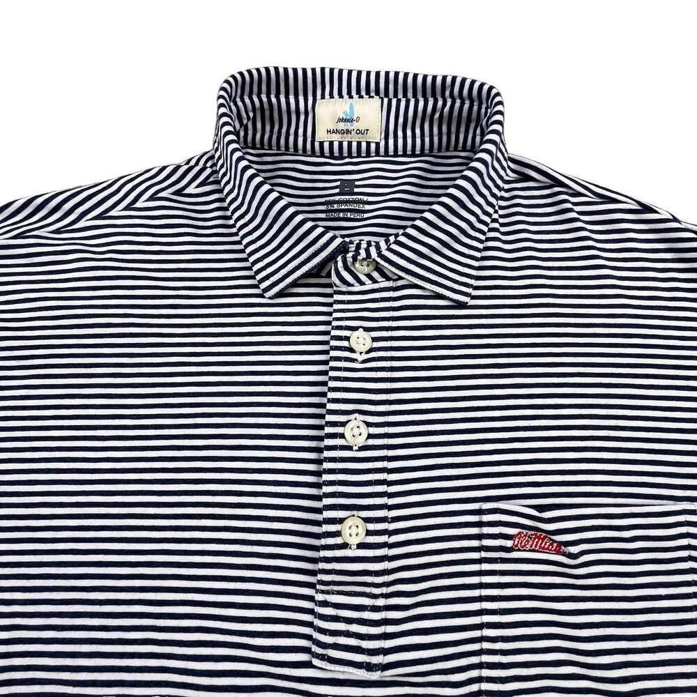 Johnnie-O Ole Miss Polo Men’s L Blue White Stripe Embroidered Logo Rebels